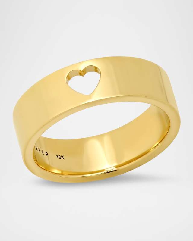 18K Yellow Gold Wide Ellen and Cut Out Heart Band
